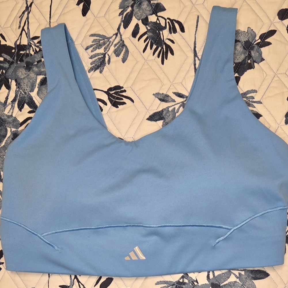 Adidas AEROREADY Sports Bra Size L Blue Medium Support Removable Pads NWOT